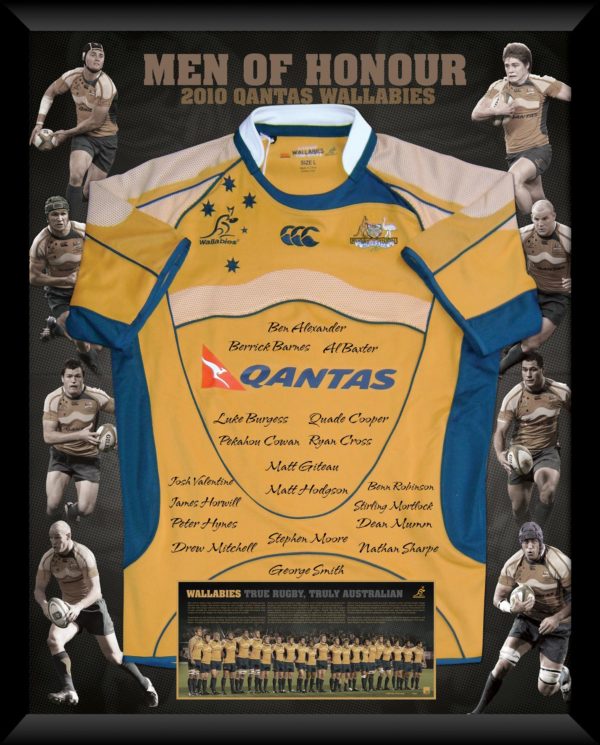 Wallabies 2010 Rugby Union signed and framed jersey